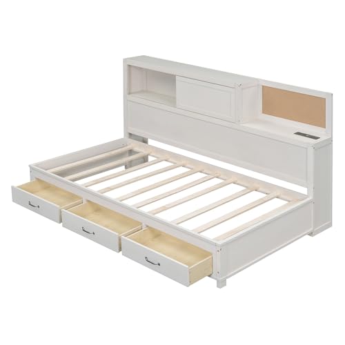 Full Size Wood Daybed with Storage Shelves and 2 Drawers N739009