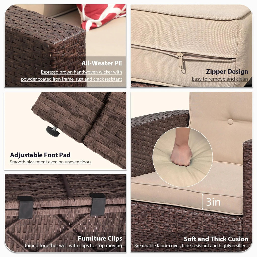 8 Pc Wicker Rattan Outdoor Furniture Set with Storage Box J65511