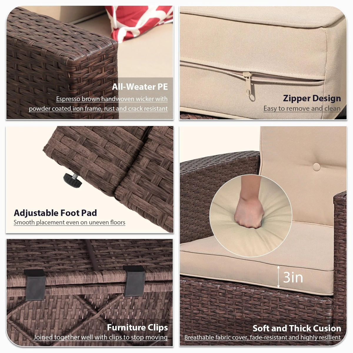 8 Pc Wicker Rattan Outdoor Furniture Set with Storage Box J65511