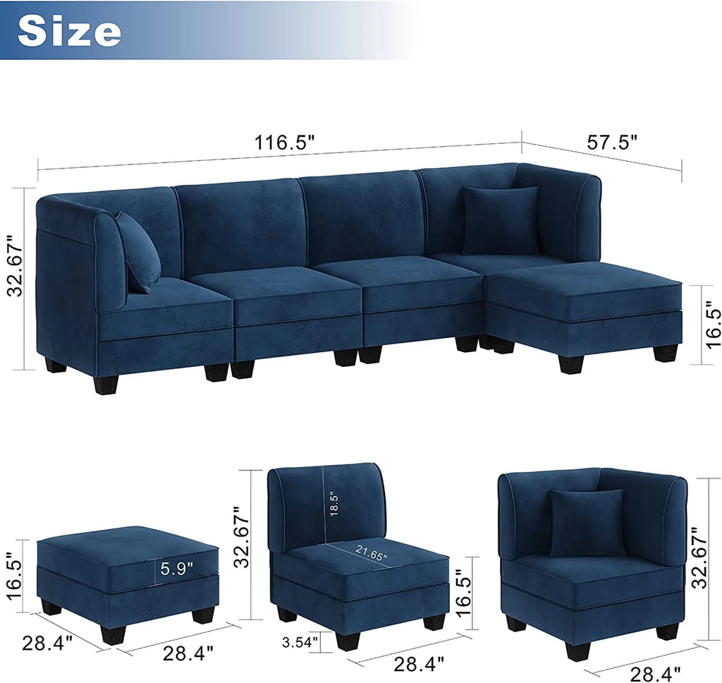 Velvet L-Shaped Sectional Sofa with Reversible Chaise R175