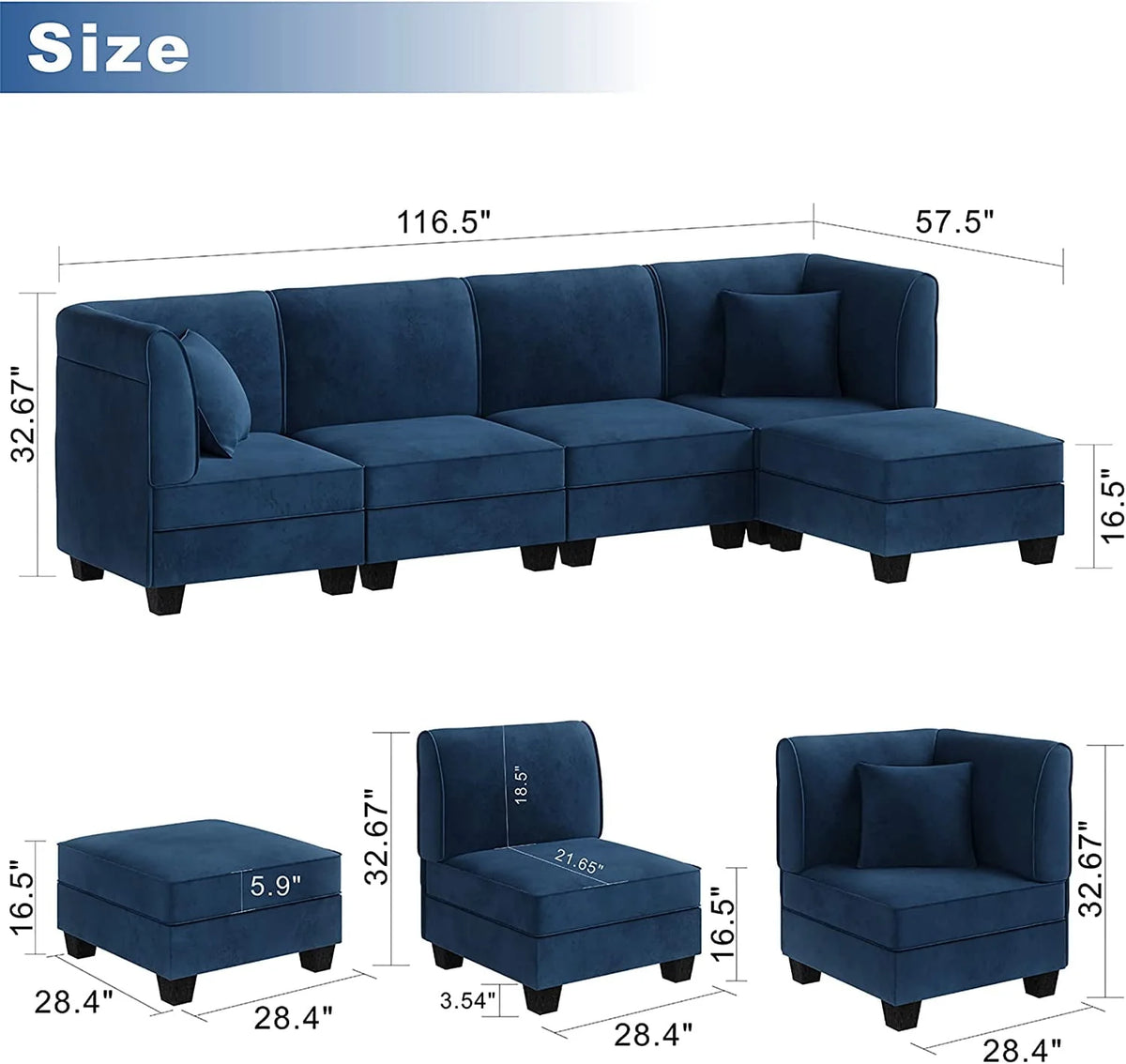 Velvet L-Shaped Sectional Sofa with Reversible Chaise R175