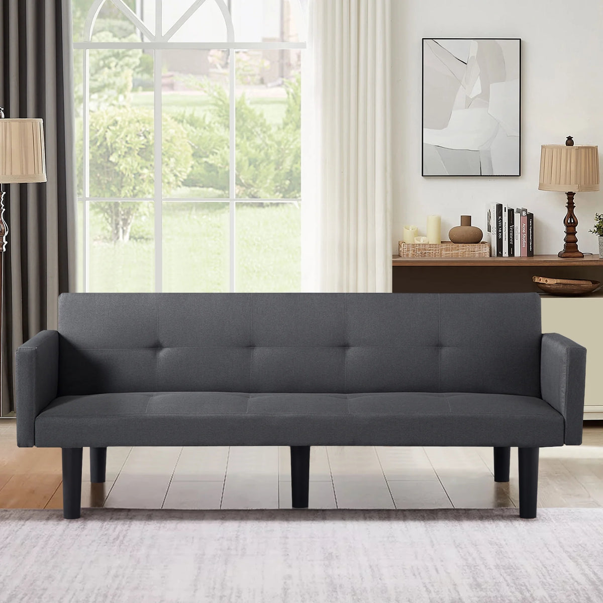 Blue Faux Suede Futon Sofa Bed W991