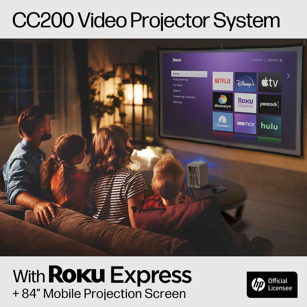 FHD LCD LED Projector with Streaming Player and 84 Projection Screen T220131