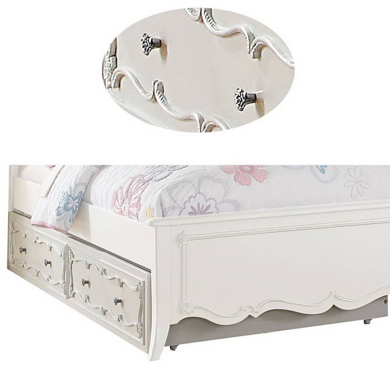 White Twin Size Wooden Trundle Bed with Caster Wheels L22589