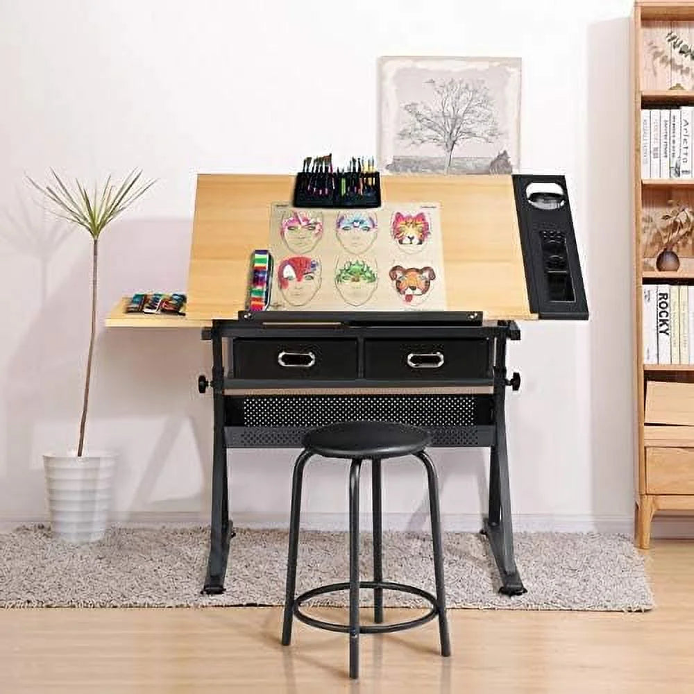 Height Adjustable Drafting Table with Stool P1643