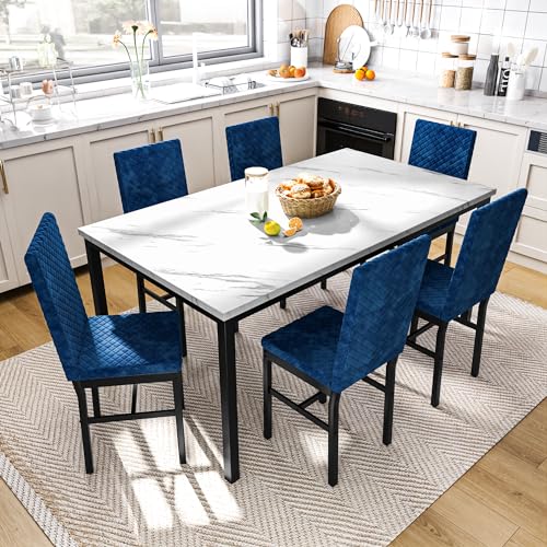 Faux Marble 7 Piece Dining Table Set with Chairs S768214