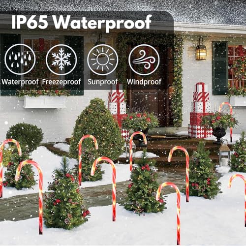 24 Pack Solar Candy Cane Lights Outdoor Waterproof with 8 Modes T31254