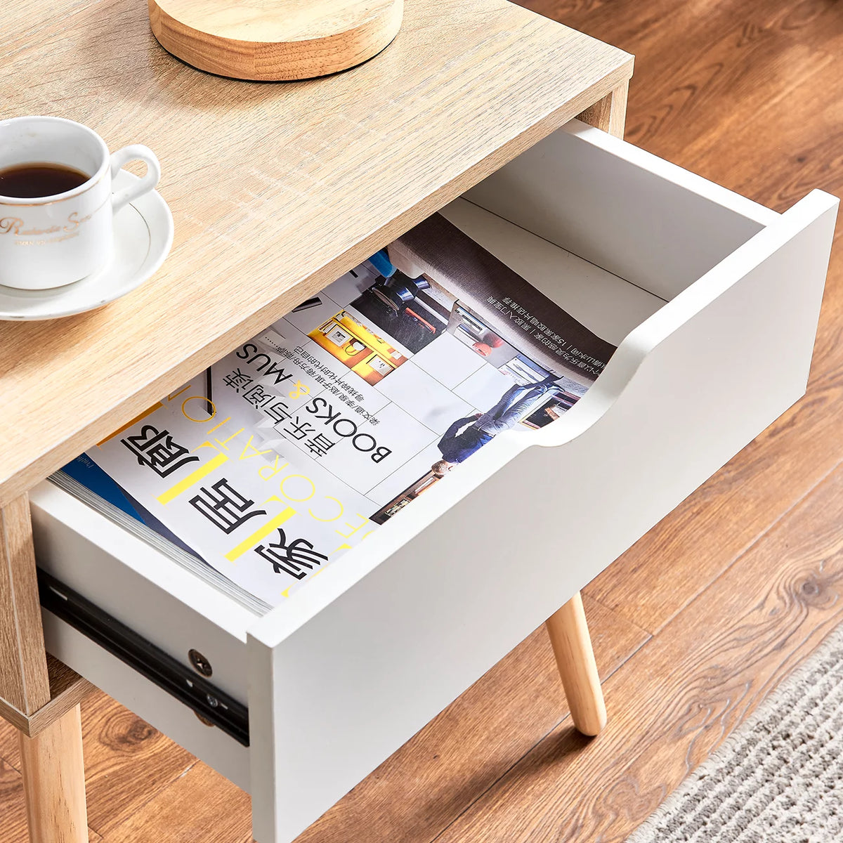 White 1 Drawer Wood Accent Table V899169