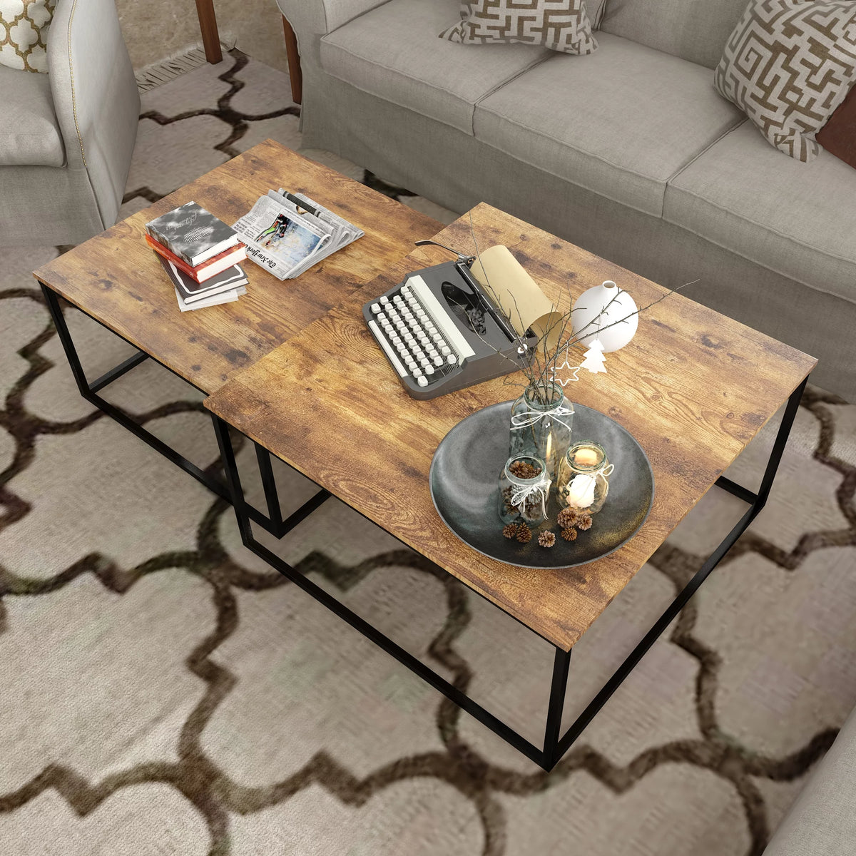 Brown Wood Nesting Coffee Table Set X881567