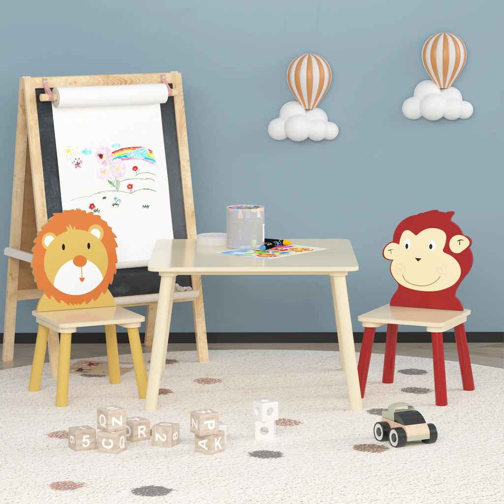 Kids Table and 2 Chairs Set, 3 Pieces Wooden Activity Play Table Set W4970