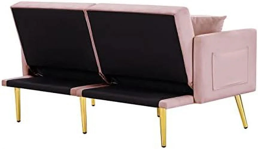 Convertible Futon Sofa Bed 59-inch Velvet Sleeper Sofa with Two Pillows P97236