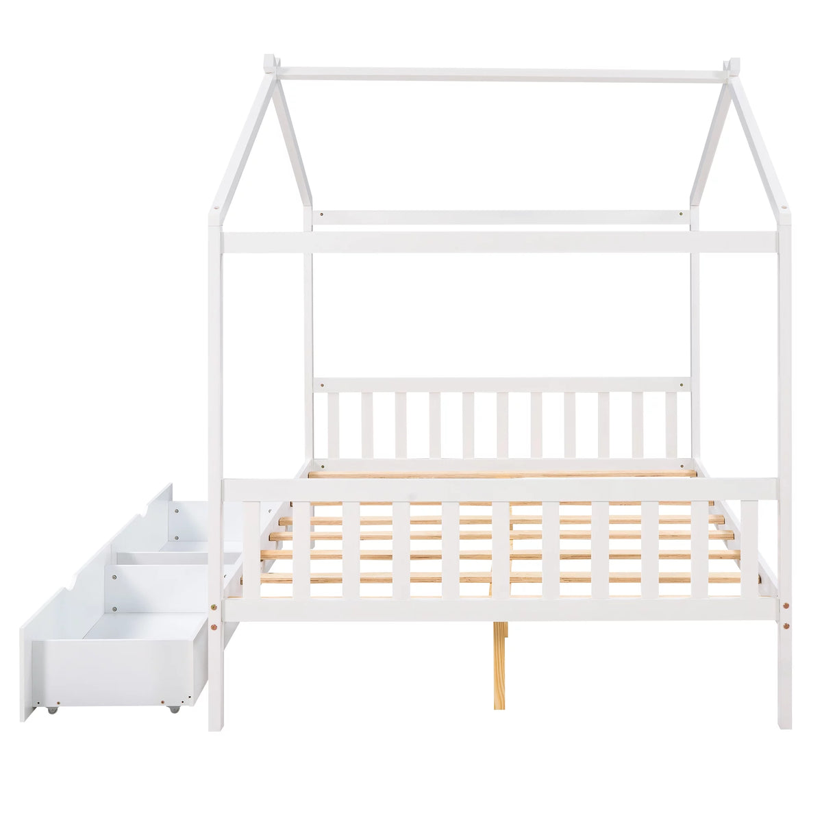 White Full Size Platform Bed with Two Drawers S230