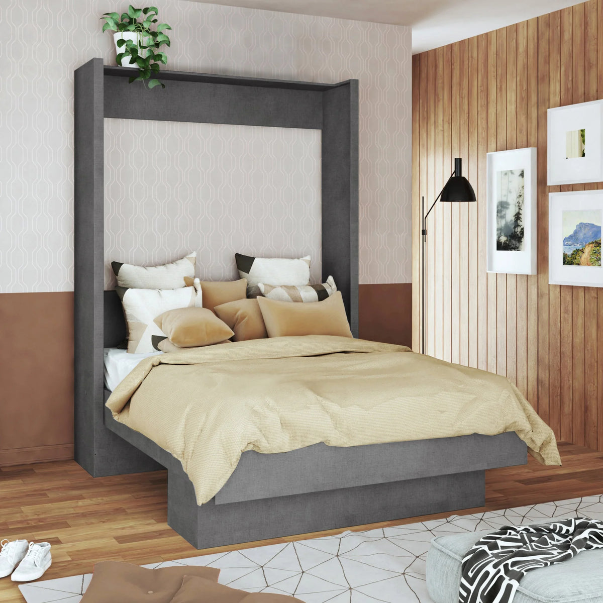 Queen Murphy Wall Bed with Shelf D278