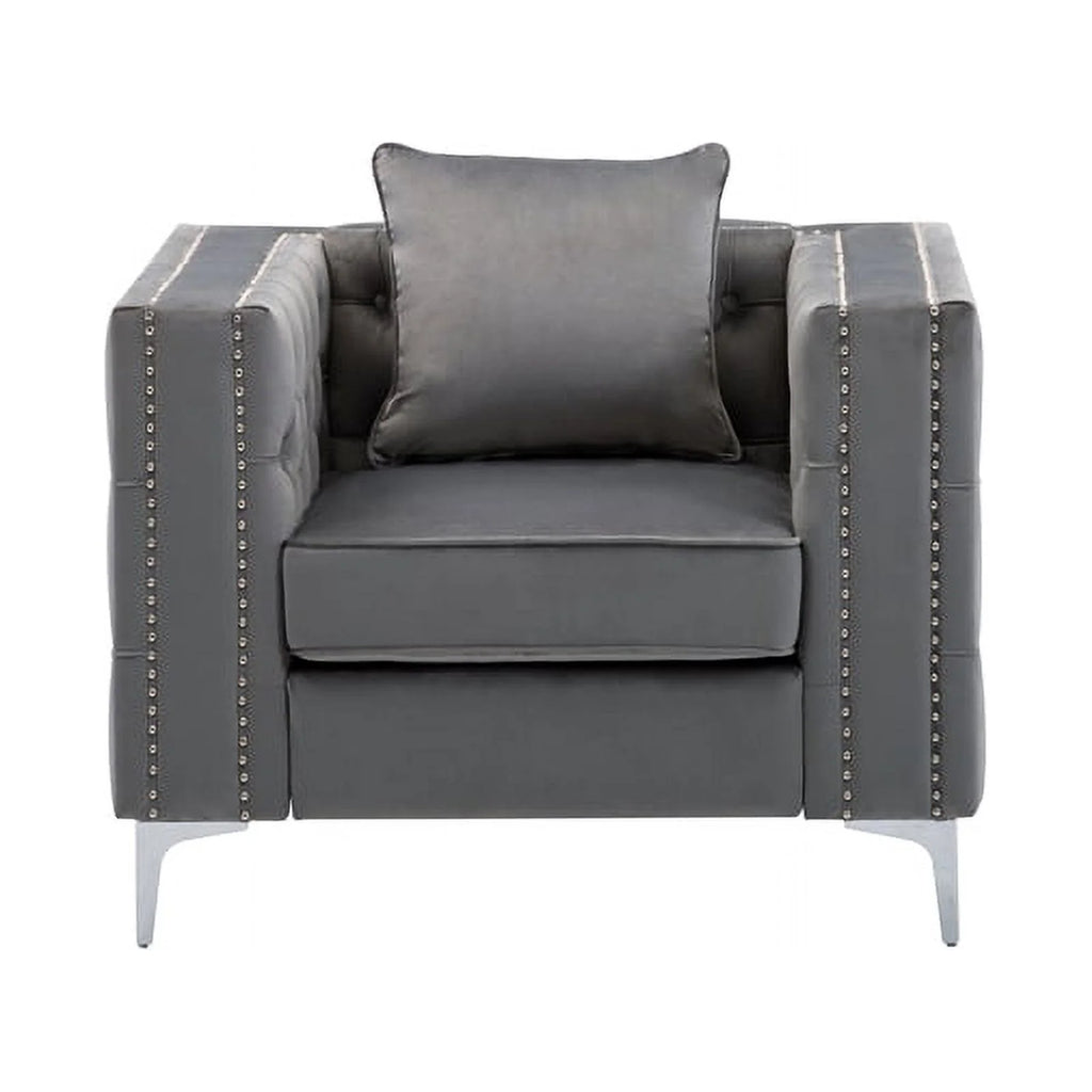 2 Piece Velvet Loveseat and Chair Set in Gray A4261