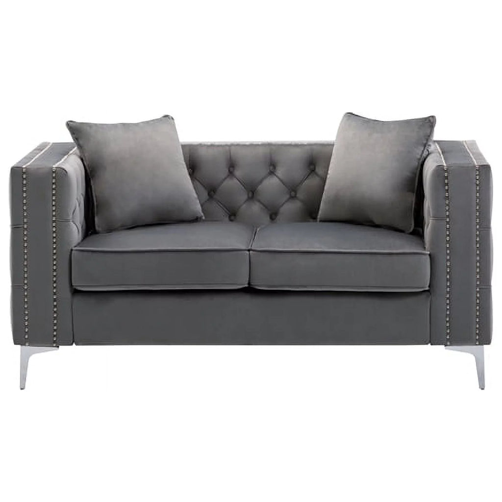 2 Piece Velvet Loveseat and Chair Set in Gray A4261