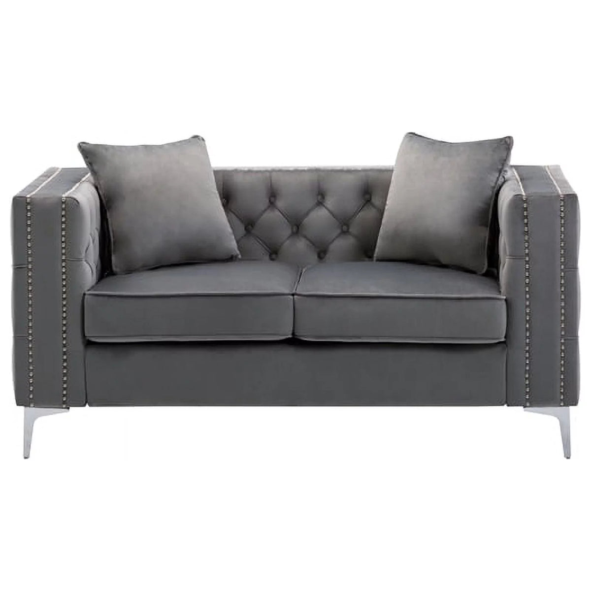 2 Piece Velvet Loveseat and Chair Set in Gray A4261