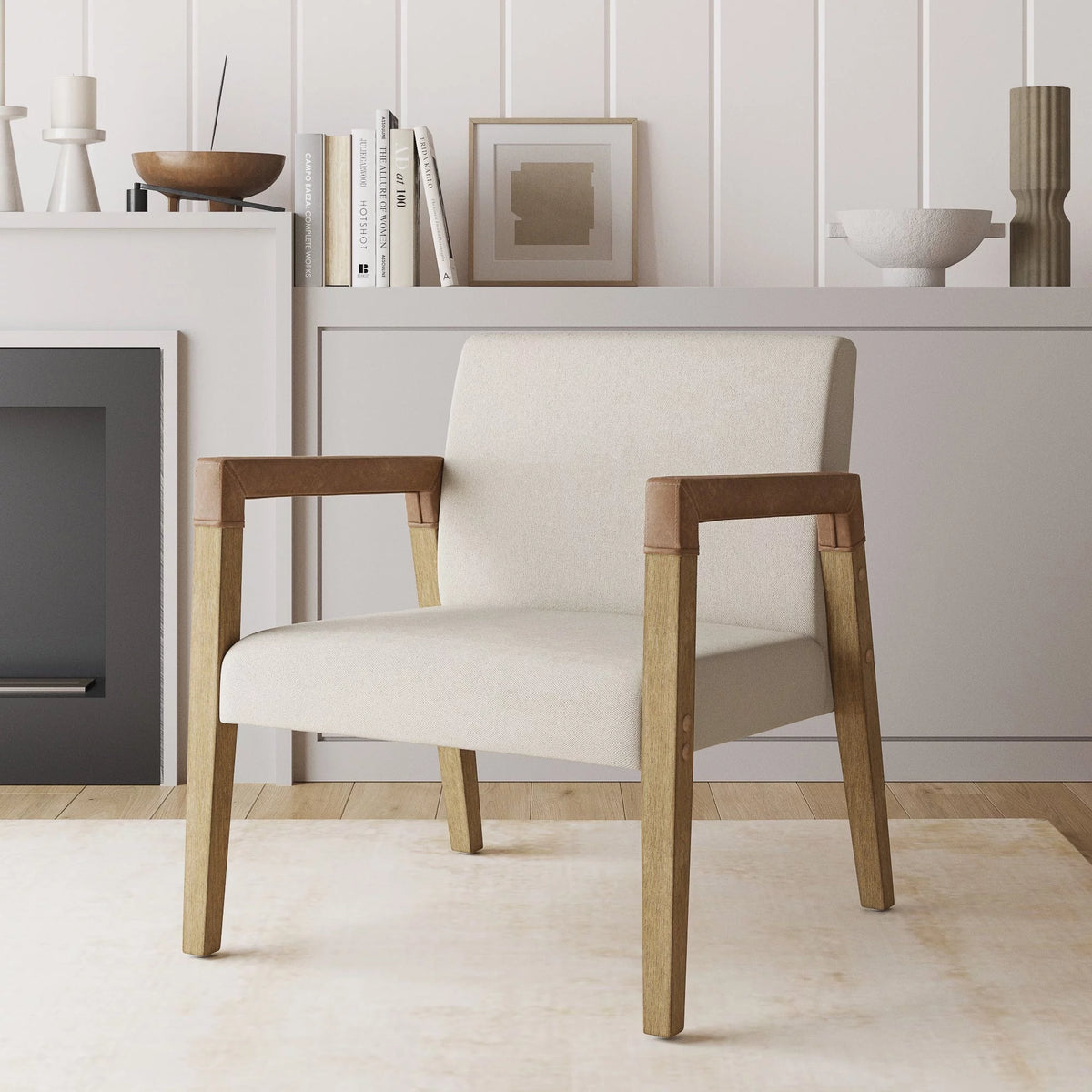Natural Flax Upholstered Accent Chair with Arms F58167