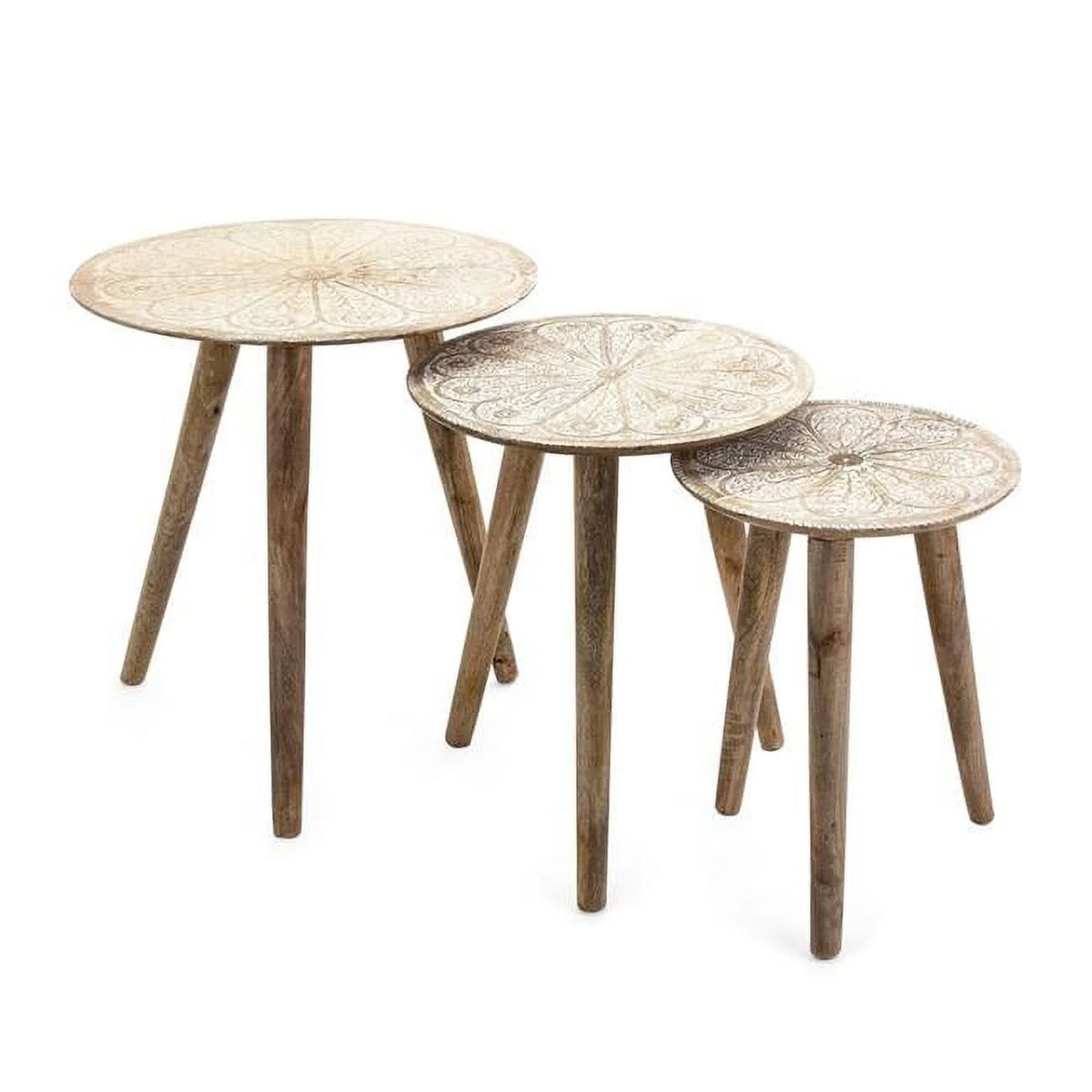 Mango Wood Nesting Tables, Natural & Brown - 3 Piece W117023
