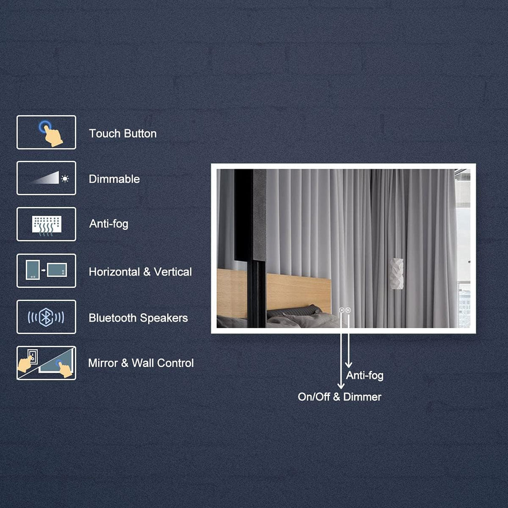 Horizontal Dimmable LED Bathroom Mirror with Anti-Fog and Bluetooth B804
