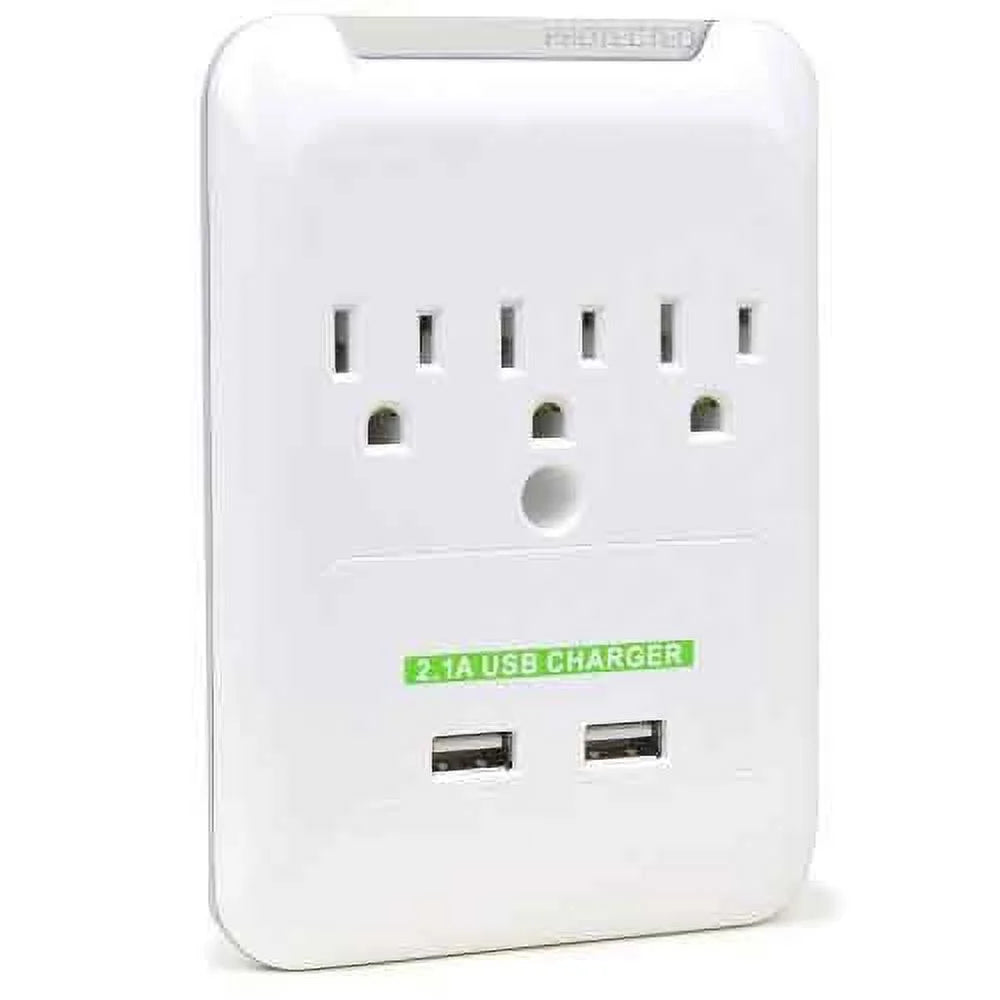 3-Outlet Wall Surge Protector with 2 USB Ports H3373
