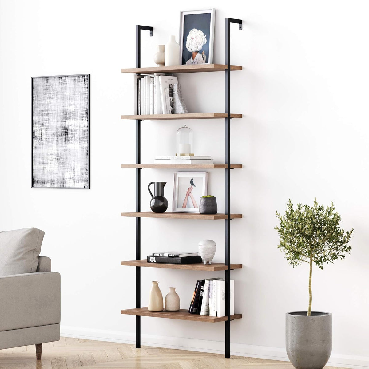 5-Shelf Oak Wood Modern Bookcase J79250
