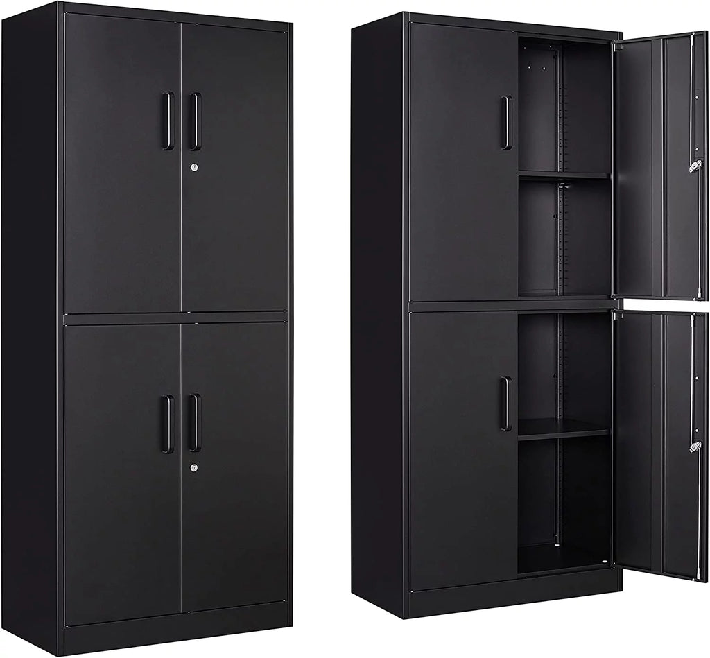Black Metal Locking Storage Cabinet with 4 Doors and 2 Adjustable Shelves Q6804