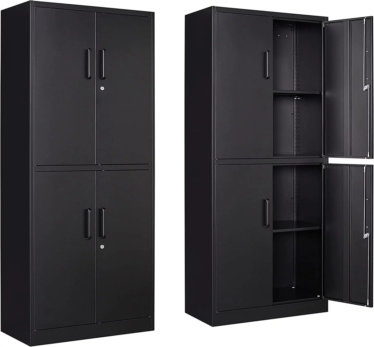 Black Metal Locking Storage Cabinet with 4 Doors and 2 Adjustable Shelves Q6804