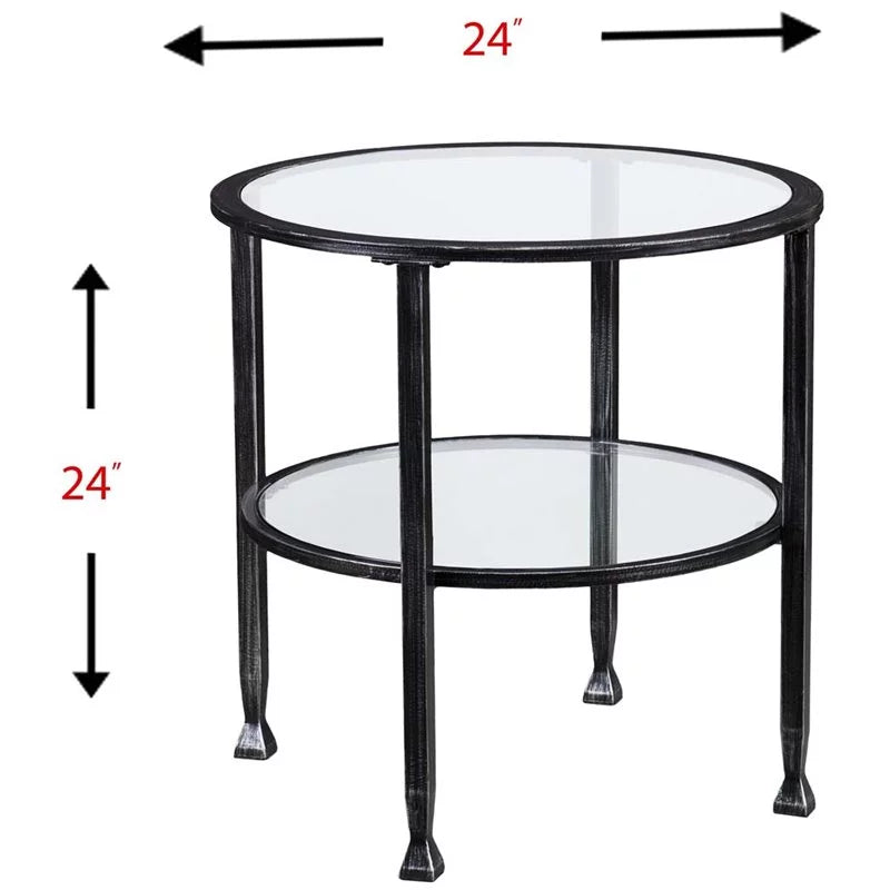 Round Glass Top Metal End Table Set of 2 Y71175