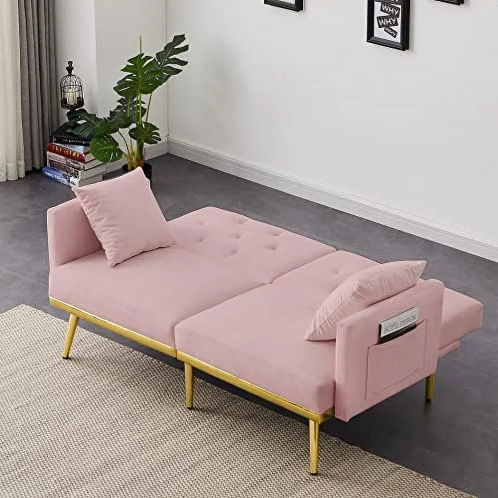 Convertible Futon Sofa Bed 59-inch Velvet Sleeper Sofa with Two Pillows P97236