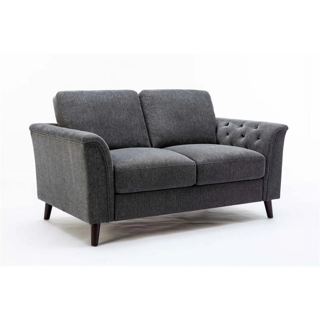 3-Piece Linen Fabric Sofa Set with Tufted Arms in Dark Gray A133418