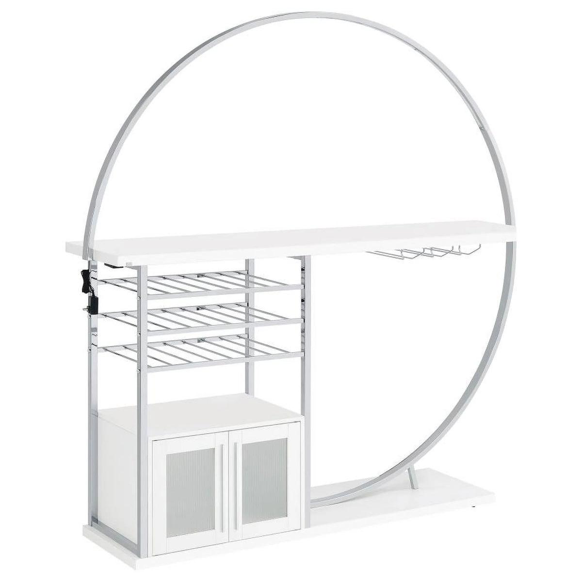 2-door Circular LED Home Bar with Wine Storage White High Gloss C2903