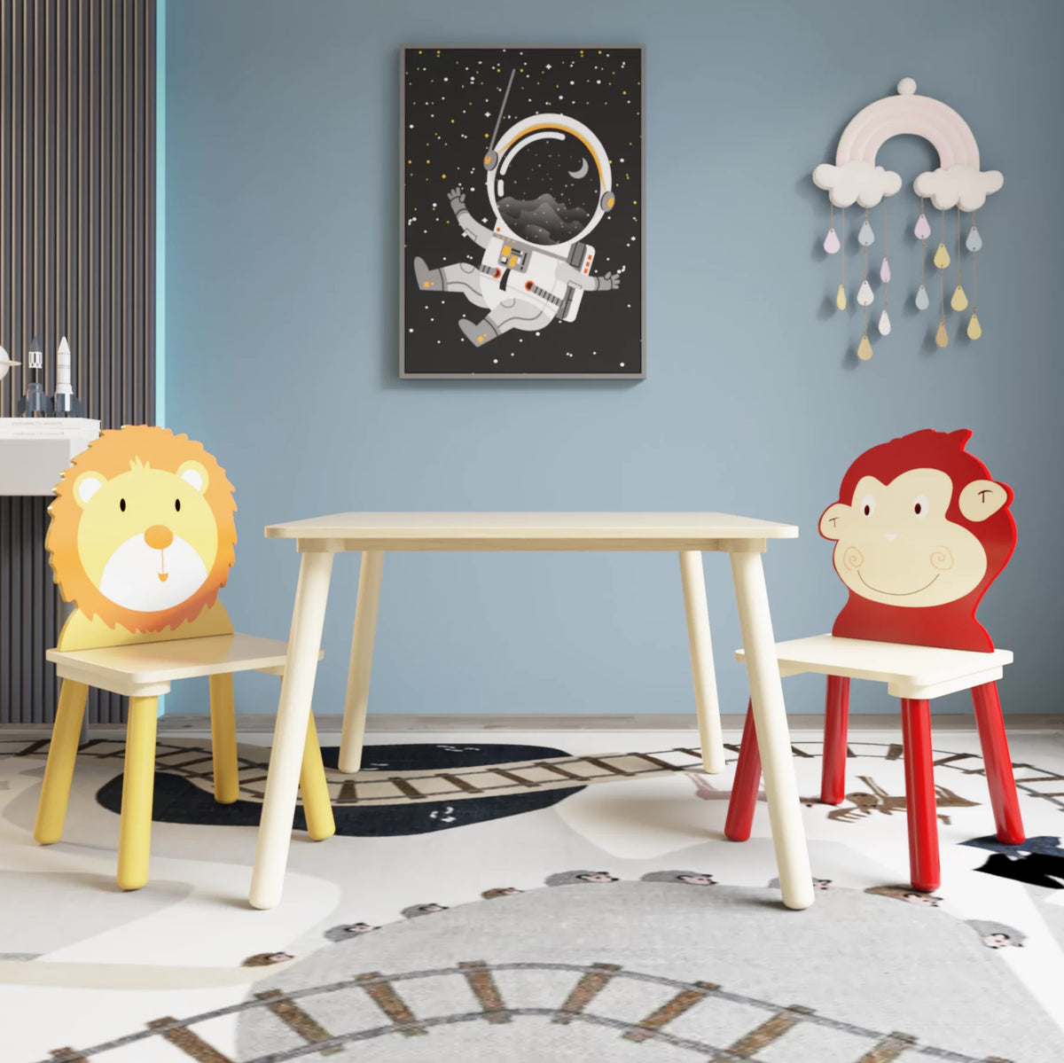 Kids Table and 2 Chairs Set, 3 Pieces Wooden Activity Play Table Set W4970