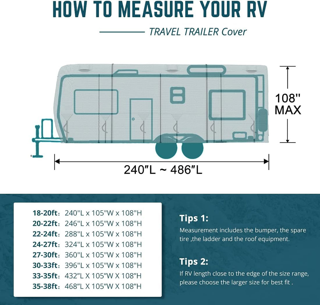 35'-38' Waterproof Breathable RV Cover with Straps & Tire Covers P8248