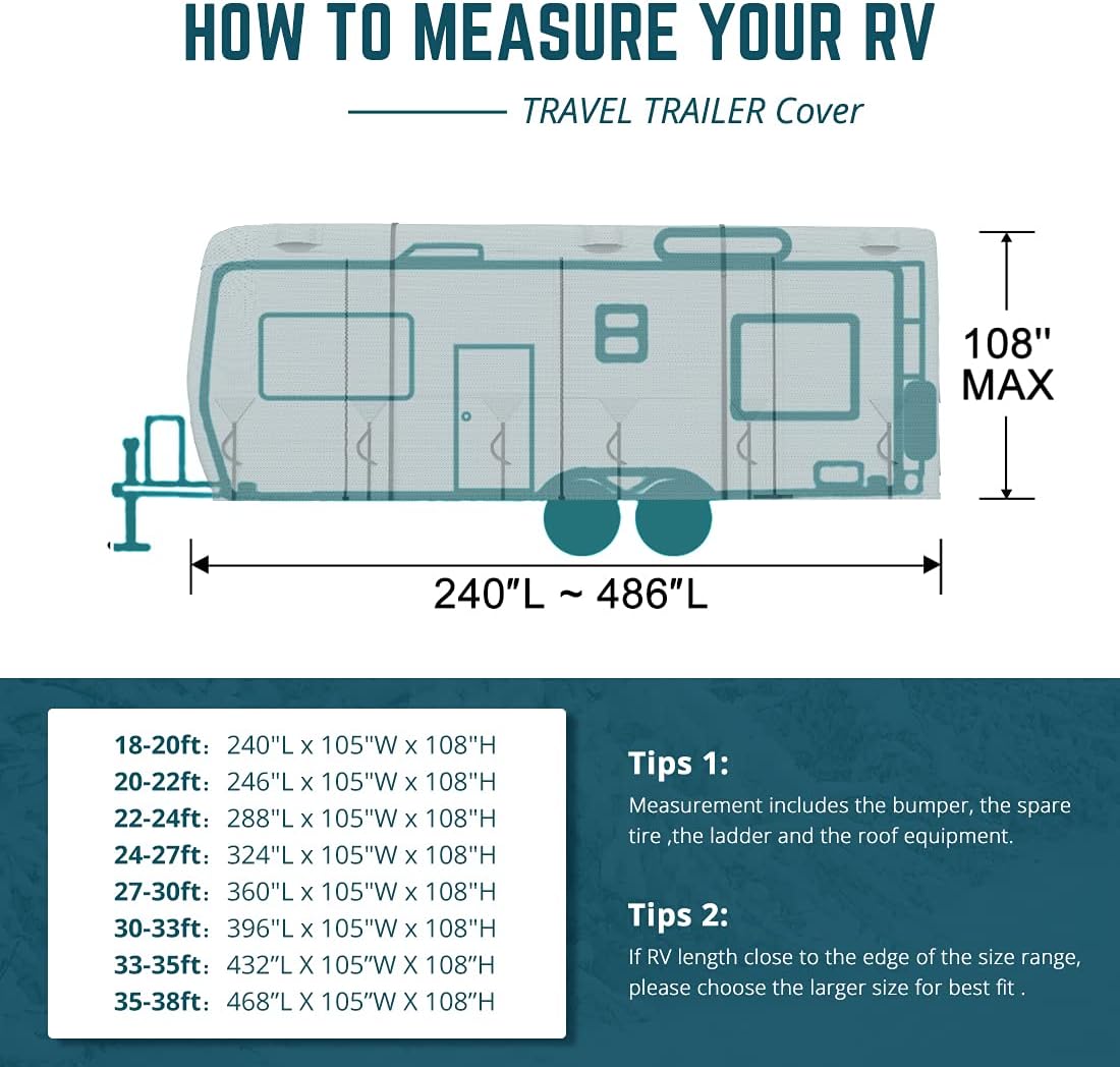 35'-38' Waterproof Breathable RV Cover with Straps & Tire Covers P8248