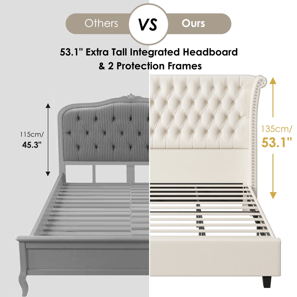 Queen Size White Velvet Upholstered Platform Bed O717