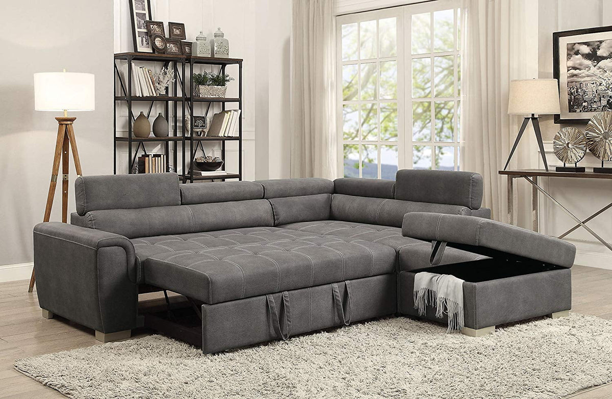 Gray Microfiber Sectional Sleeper Sofa and Ottoman K982