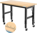 48" Heavy-Duty Rubber Wood Workbench with Brake Wheels O481037