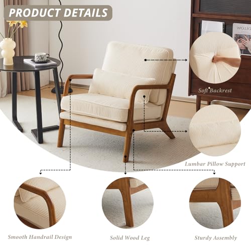 Khaki Corduroy Accent Chair with Pillow P105755
