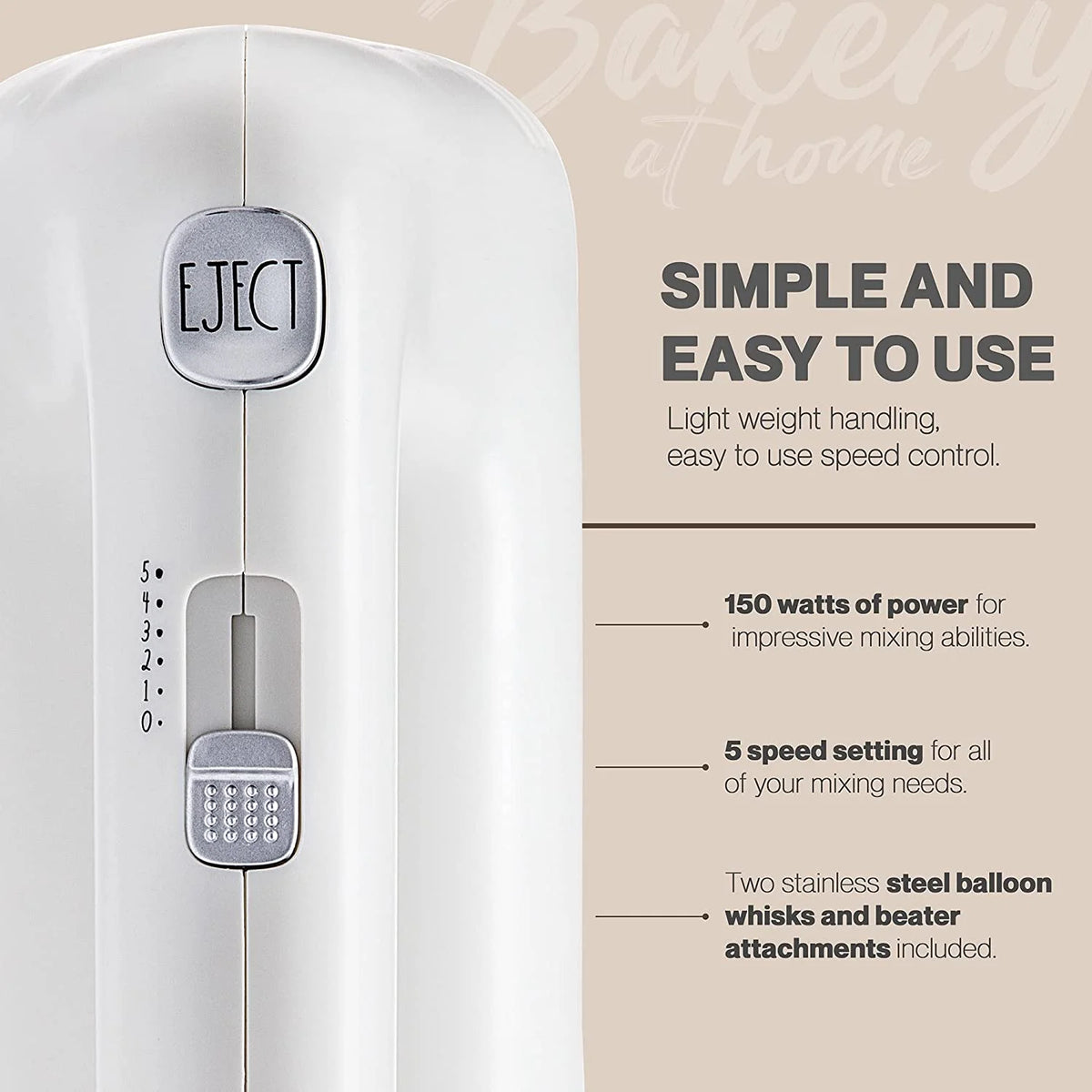 Electric Hand Mixer with Beaters and Whisk E198