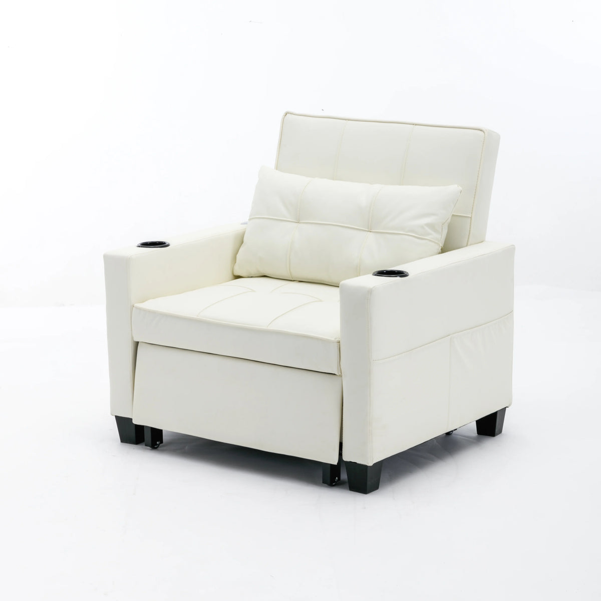White Leather 3-In-1 Convertible Sleeper Chair Bed with USB Ports E97273