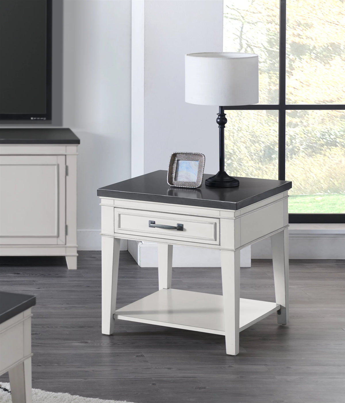 White and Grey 1 Drawer End Table J399054