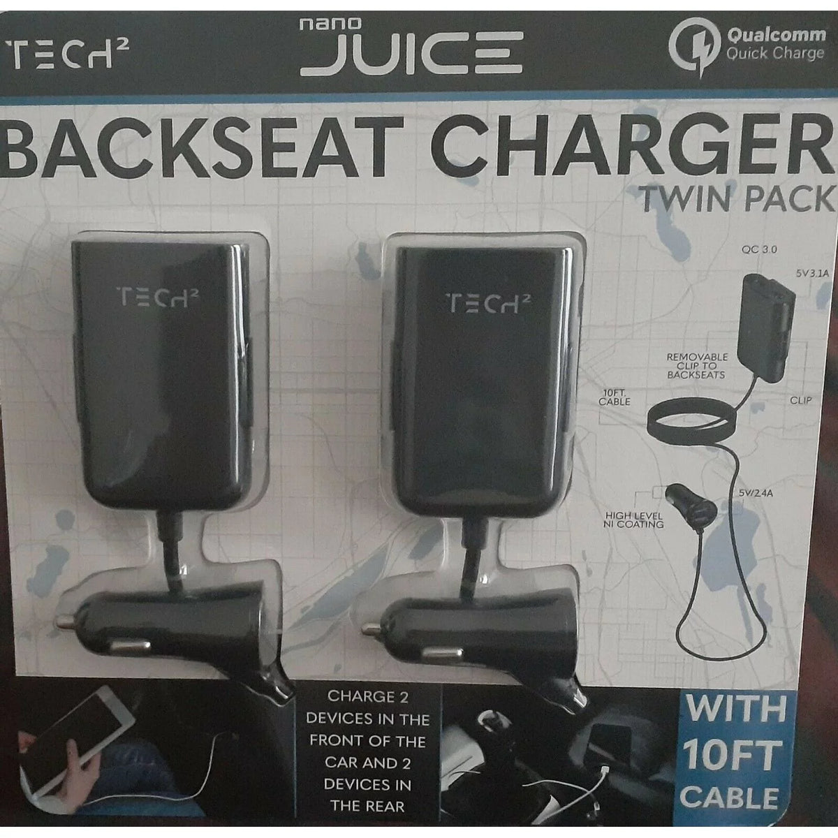 Backseat Car Charger, 4 USB Ports (2pk) A73946