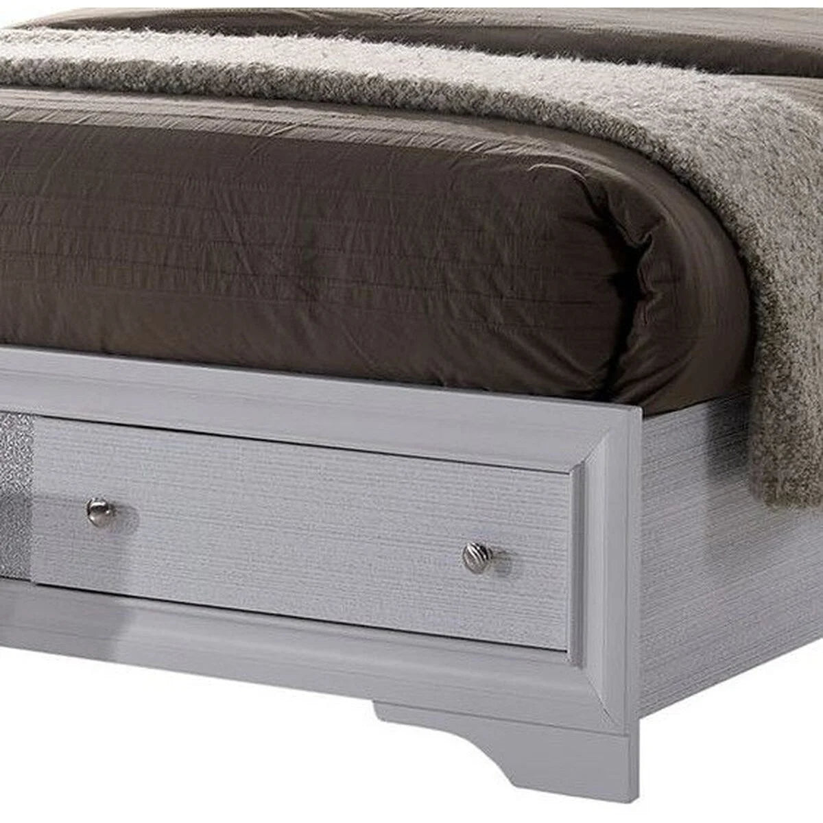 White Panel Design Eastern King Bed with Silver Accents N5370