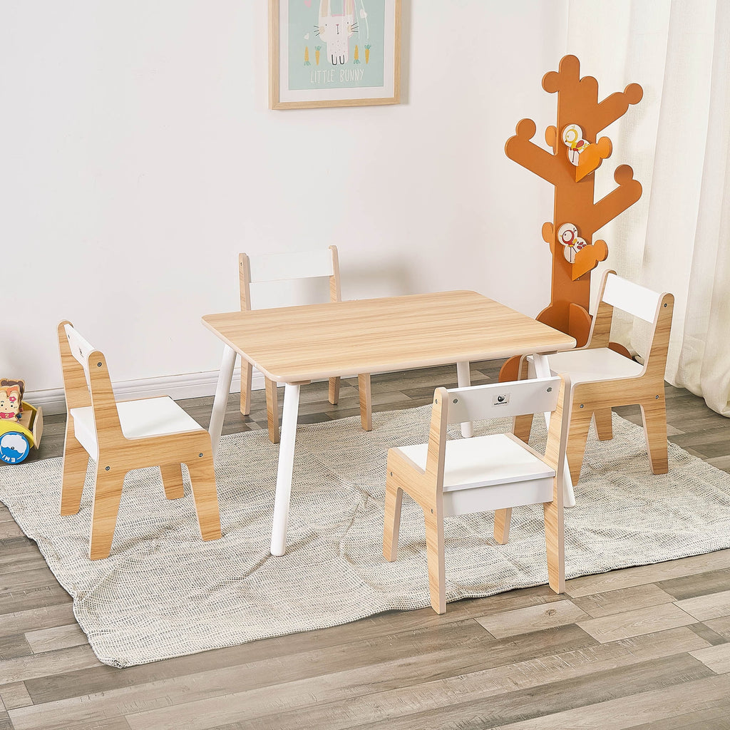 Wooden Kids Table and Chairs Set Natural White 5 Piece X183