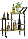 Wood 3 Tier Serving Bar Cart with Rolling Wheels L859074