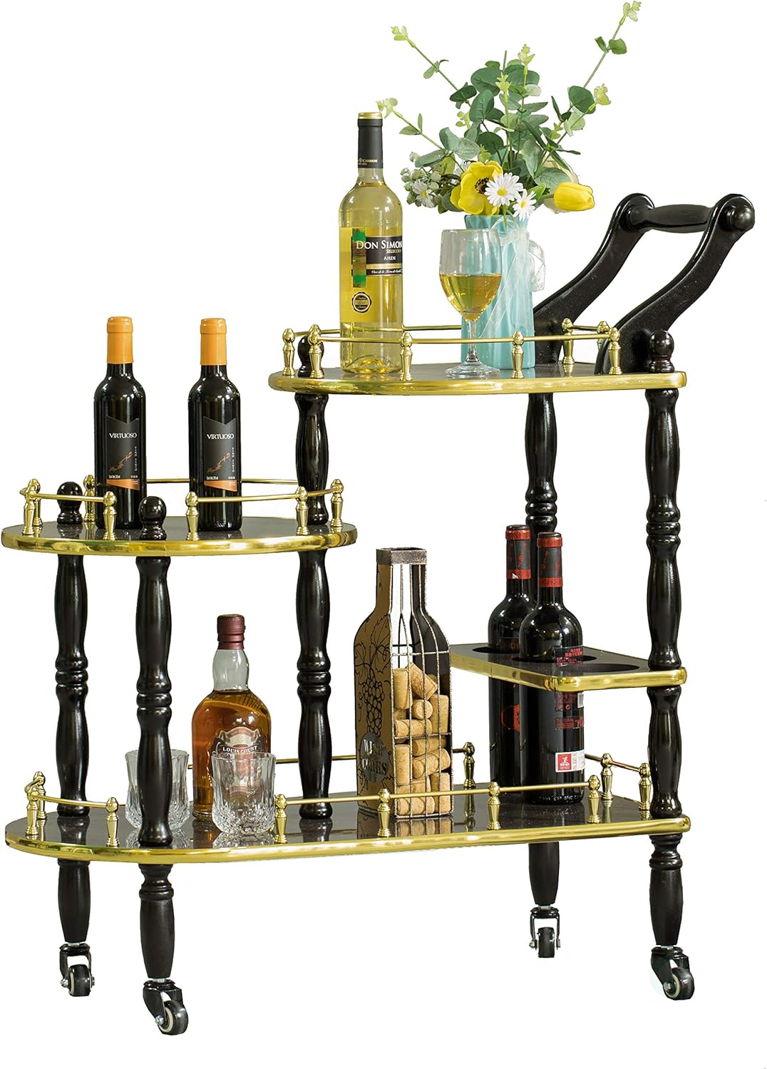 Wood 3 Tier Serving Bar Cart with Rolling Wheels L859074