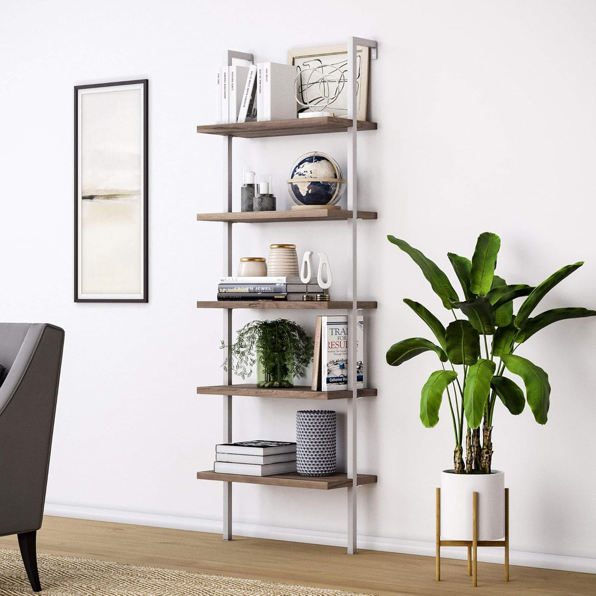 5-Shelf Oak Wood Modern Bookcase J79250