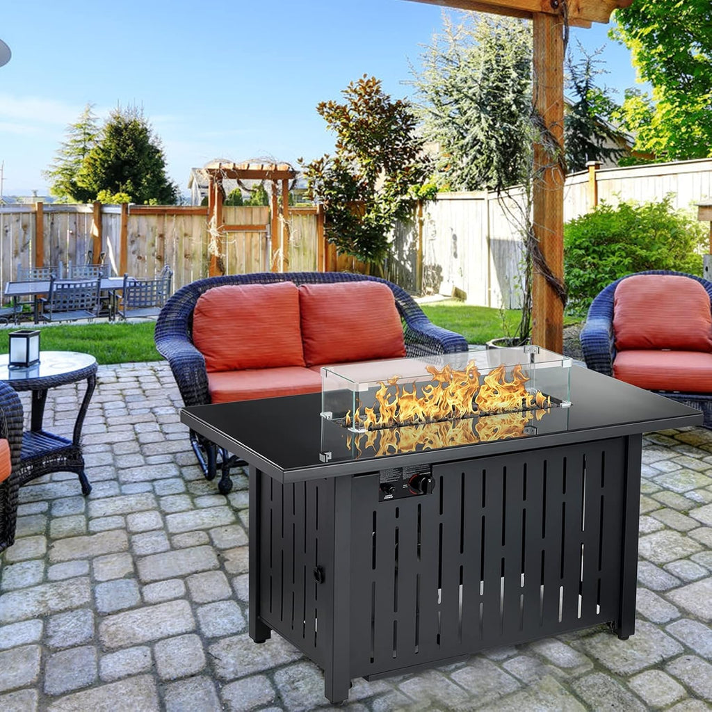 43 Inch 60,000 BTU Propane Gas Fire Pit Table with Glass Wind Guard G18557
