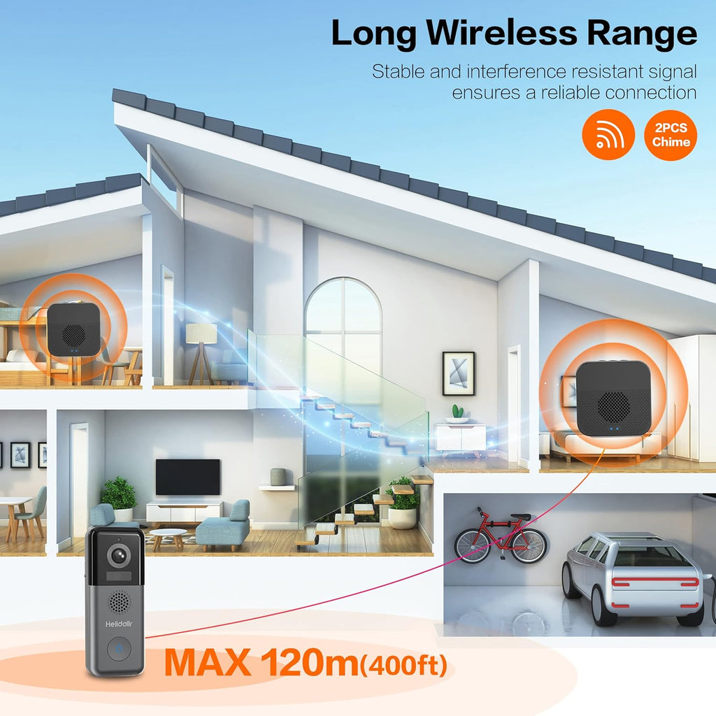 2K Wireless Video Doorbell Camera with 2-Way Audio Motion Detection Night Vision V2383