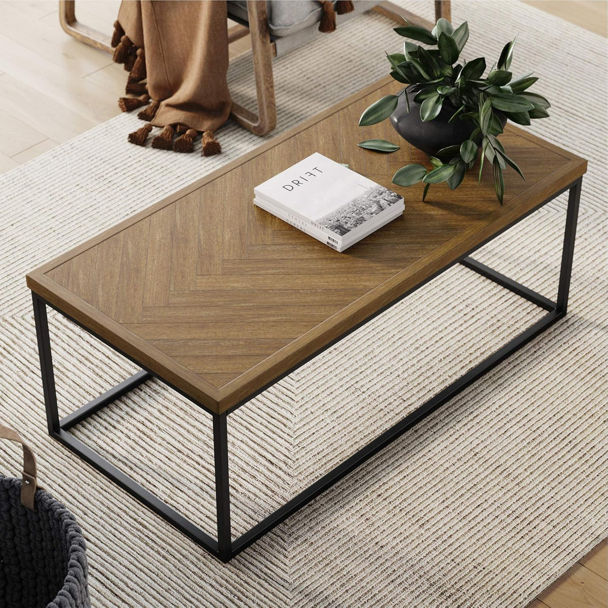 Walnut Acacia Veneer Metal Coffee Table J1293